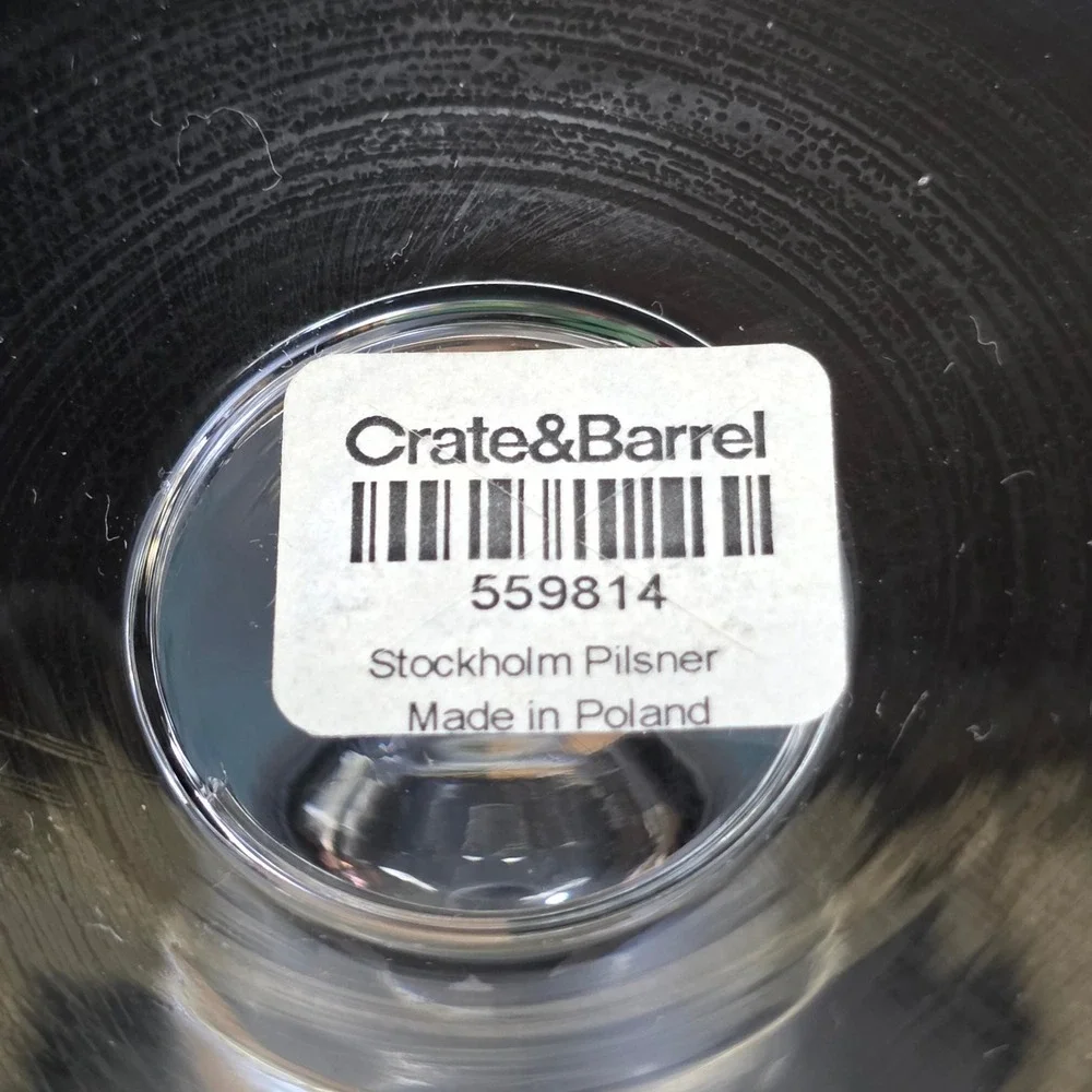Crate & Barrel Stockholm Pilsner Glasses Set of 4 Clear Poland Glass Barware NEW